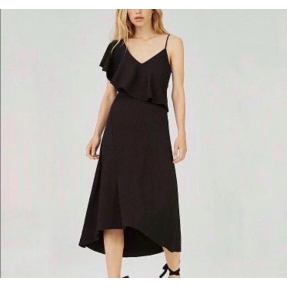 Club Monaco Emmerillo Dress Black‎ Ribbed Size 0 Asymmetric Stretchy Fit n Flare